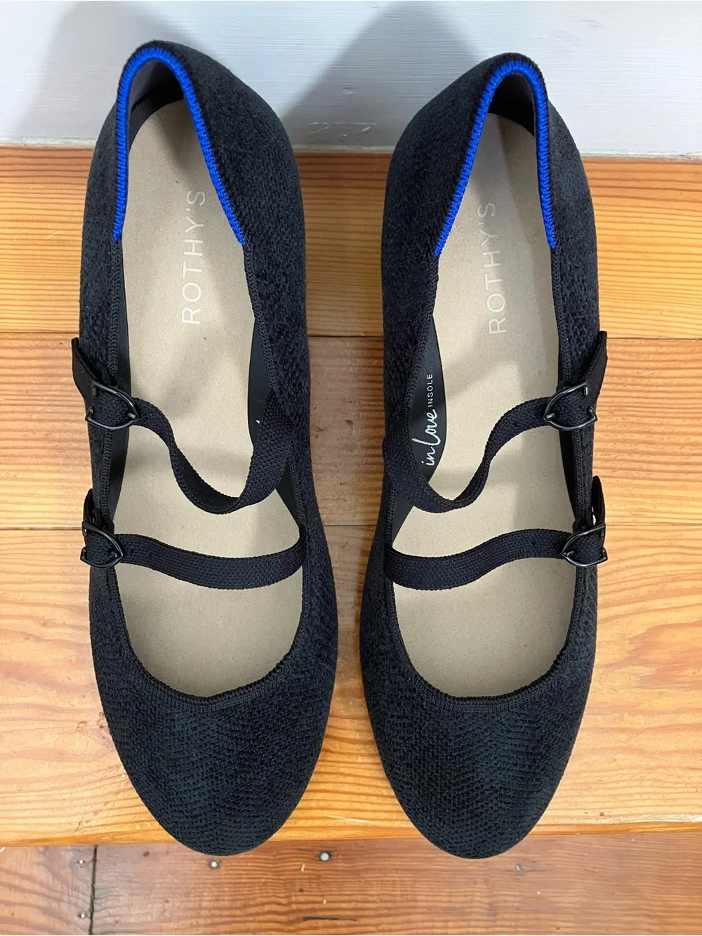 New Rothy's ReVelvet Double Buckle Mary Jane Heel Black Block Heel size 10